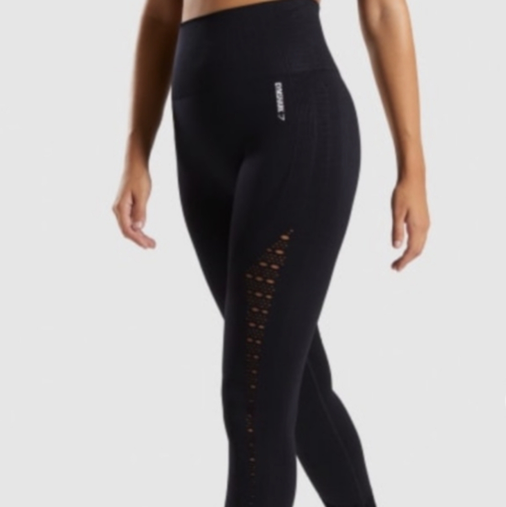 Gymshark High Rise Black Seamless Leggings | Laser Cut Detail Size S